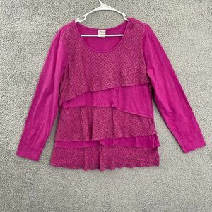 Adrian Dilafield Zig Zag Layered Women‎ L Pink Long Sleeve Top
